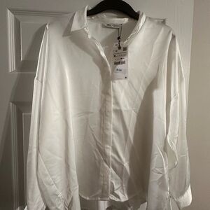 Staple cream satin blend shirt
